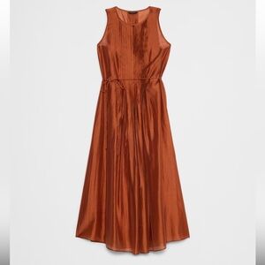 BANANA‎ REPUBLIC PINTUCK ORGANZA MIDI DRESS Arabian Spice NWT XXS